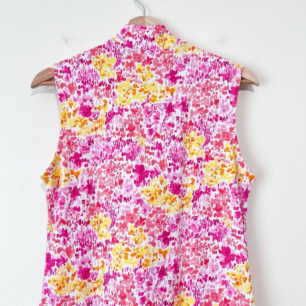 IBKUL Small Sleeveless Mock Neck Golf Tennis Dress Pink Floral 1/4 Zip - Picture 7 of 12